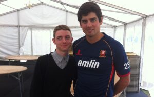 Reporter Tom Reeves poses with Alastair Cook