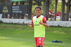 Jonathan Sanchez giving thumbs-up during a photo in training