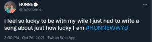 A tweet from HONNE which is a snippet of his own wedding speech