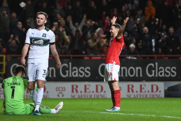 Conor Washington celebrates Charlton's second against Plymouth Argyle at The Valley