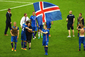 böðvarsson waving the Icelandic flag after his winner vs Austria