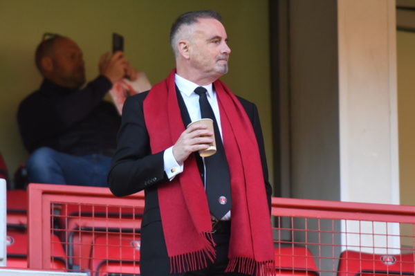 Charlton owner Thomas Sandgaard watches on from the Directors' Box at The Valley. Credit: Kyle Andrews