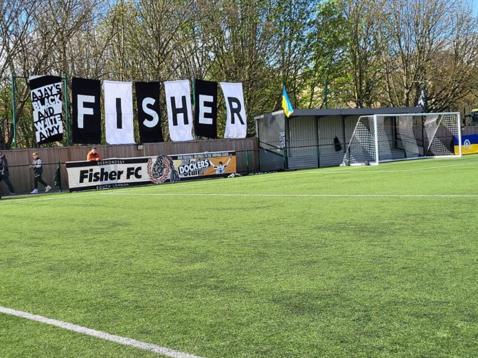 Fisher FC banner behind the Goal